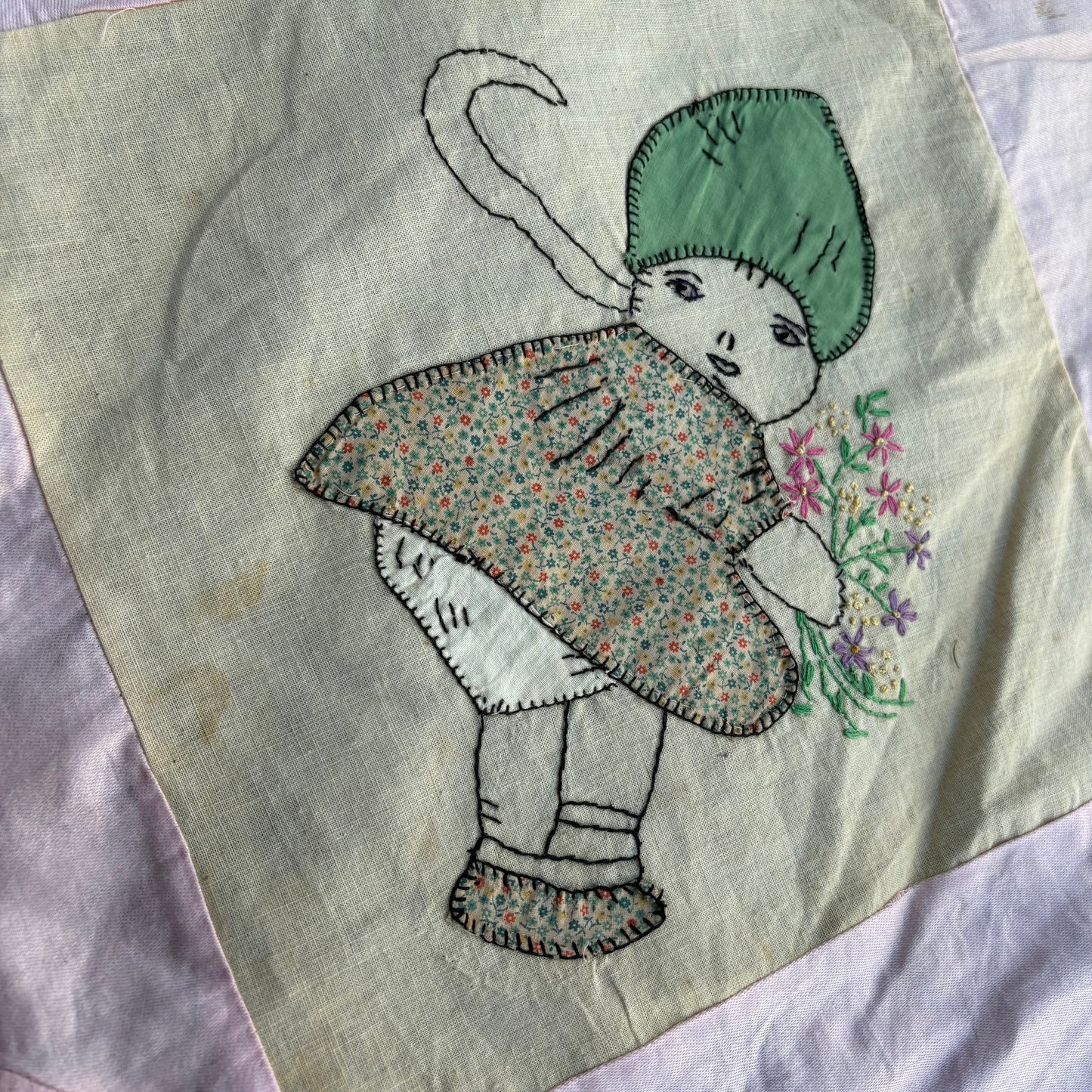 【USA vintage】feed sack antique fabric girl