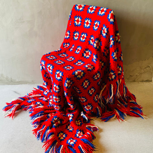 【1970s USA vintage】グラニーブランケット クロシェ スクエア