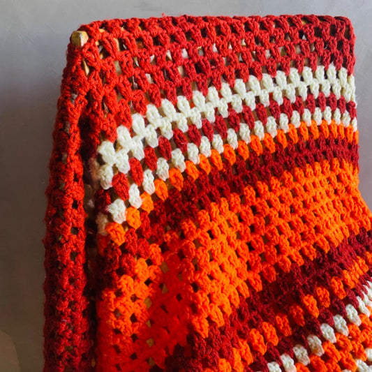 【1970s USA vintage】グラニーブランケット クロシェ オレンジ系
