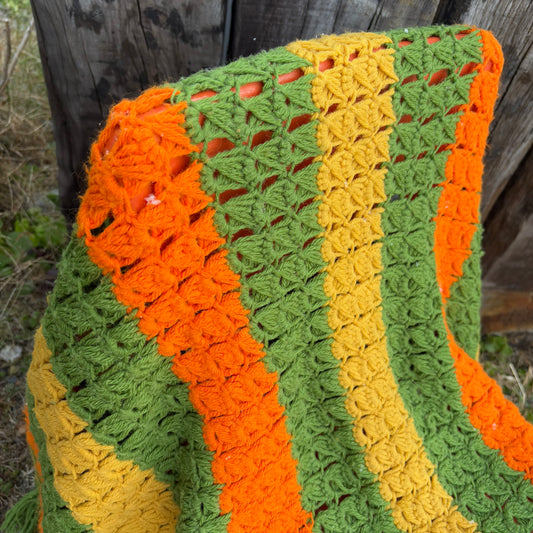 【USA vintage】granny blanket Orange×Green