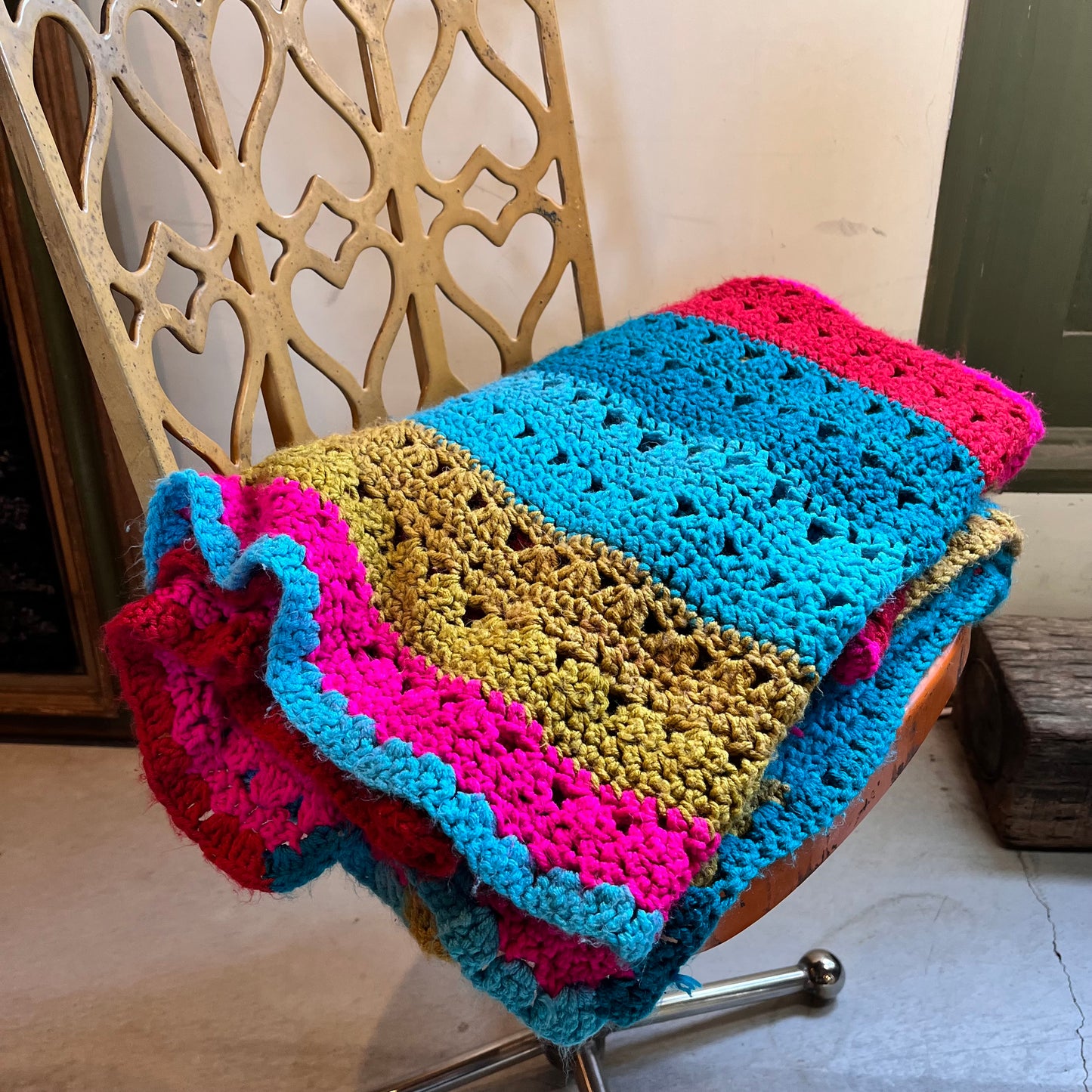 【USA vintage】グラニーブランケット サイケデリックストライプ