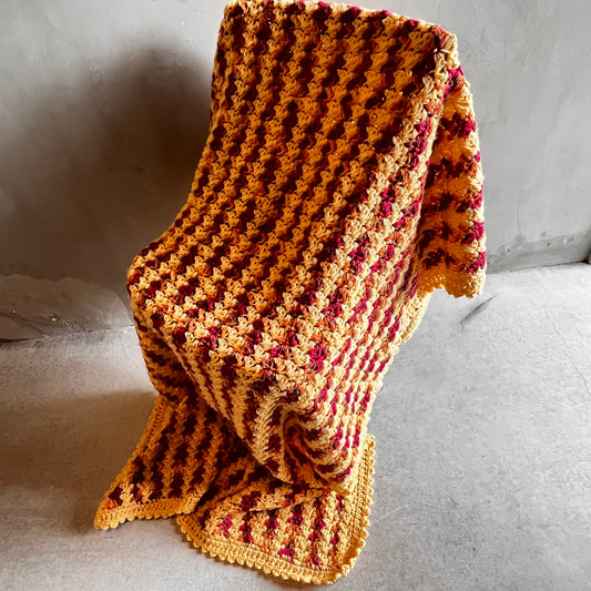 【USA vintage】グラニーブランケット 黄色×赤 暖色系