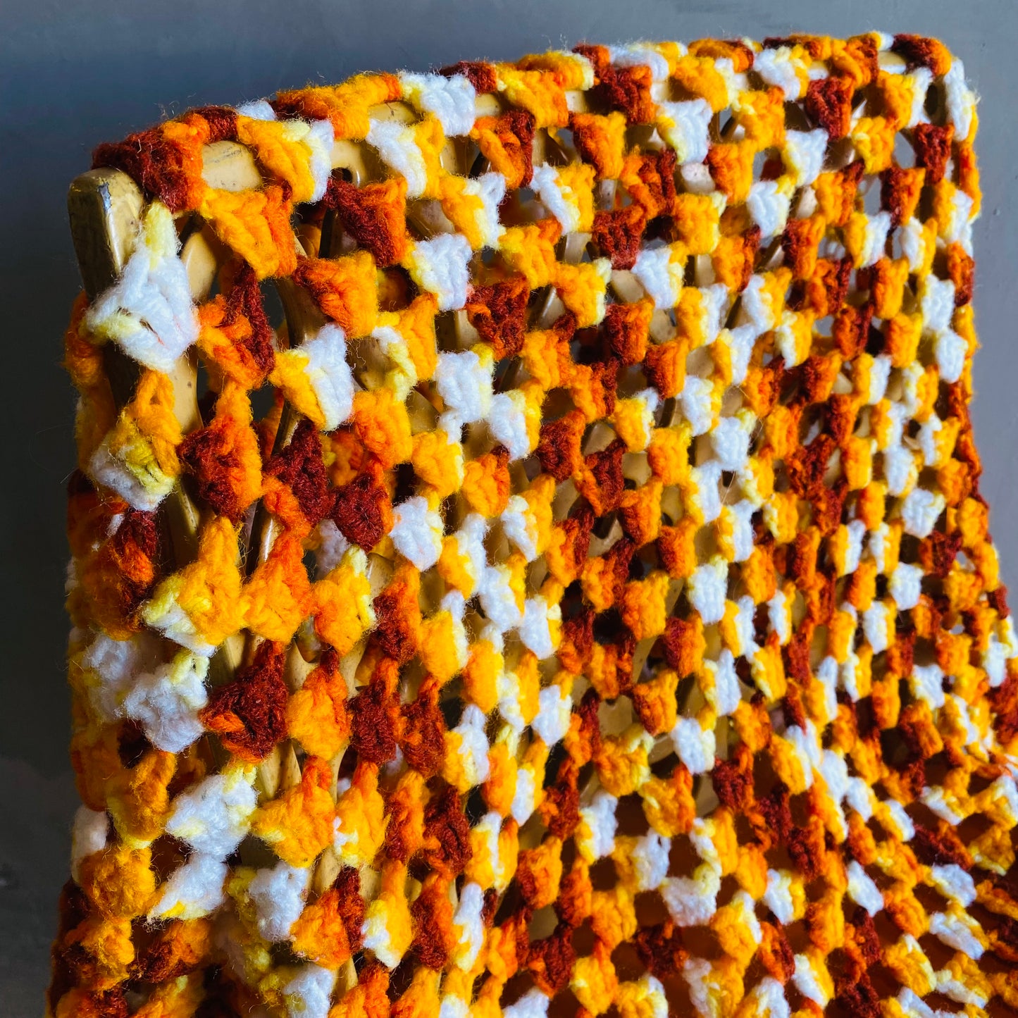 【1970s USA vintage】グラニーブランケット オレンジ グラデーション