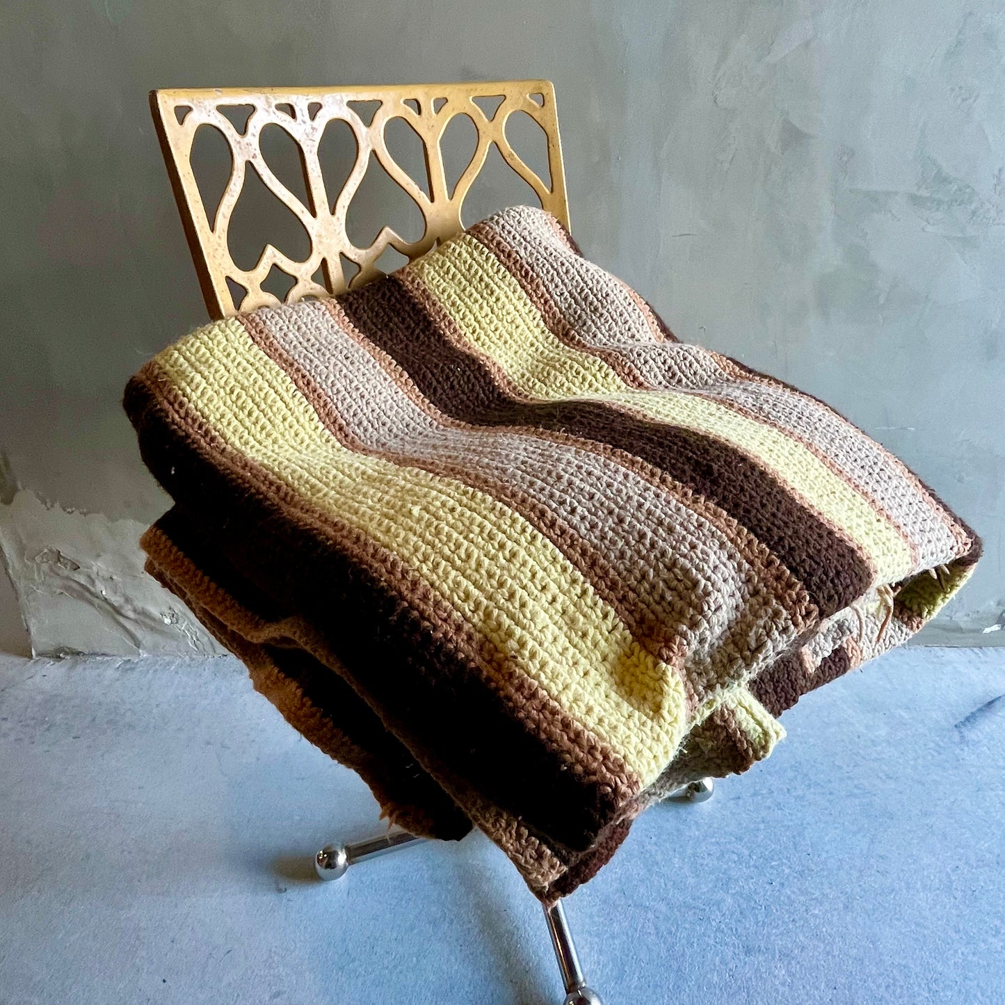 【USA vintage】グラニーブランケット ラグ ブラウン ストライプ