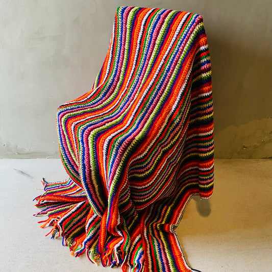 【1970s USA vintage】グラニーブランケット クロシェ ラグ カラフルボーダー