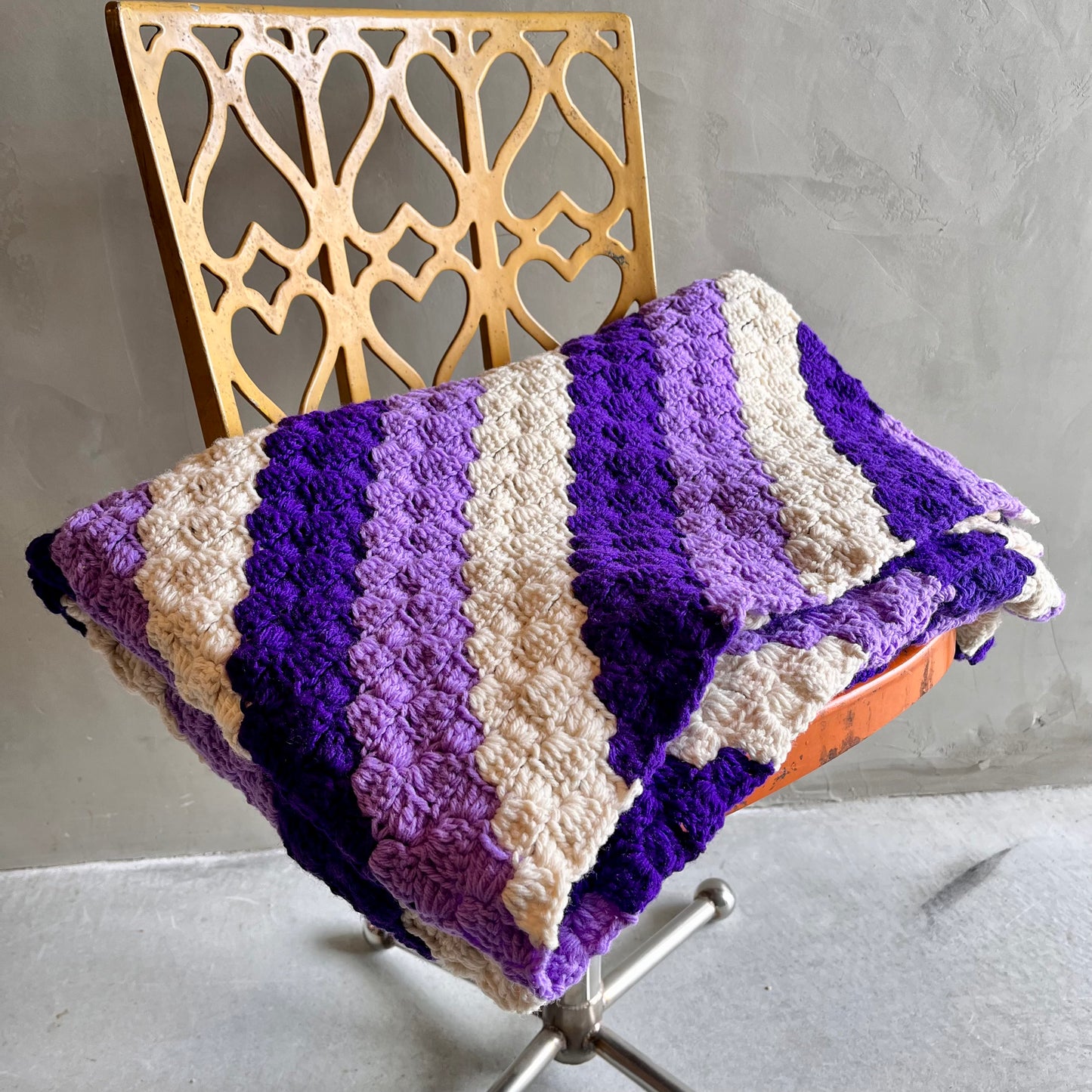 【USA vintage】グラニーブランケット パープルストライプ