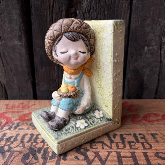 【1970s USA vintage】Country Child Ceramic Bookend