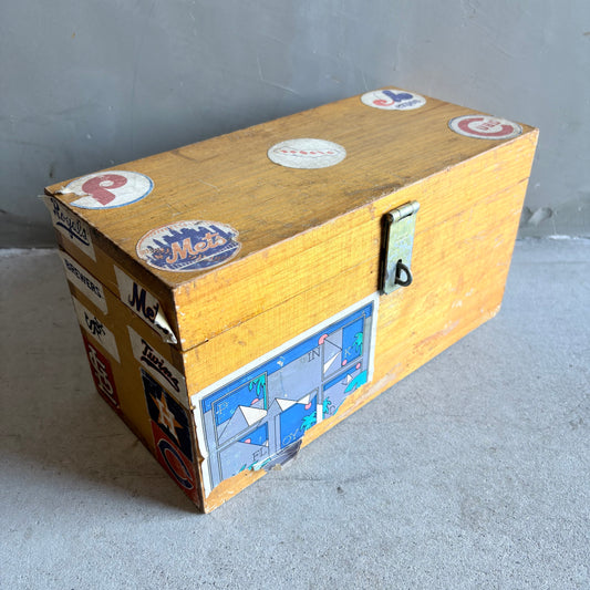 【1970s USA vintage】Handmade Baseball Sticker Wooden Box
