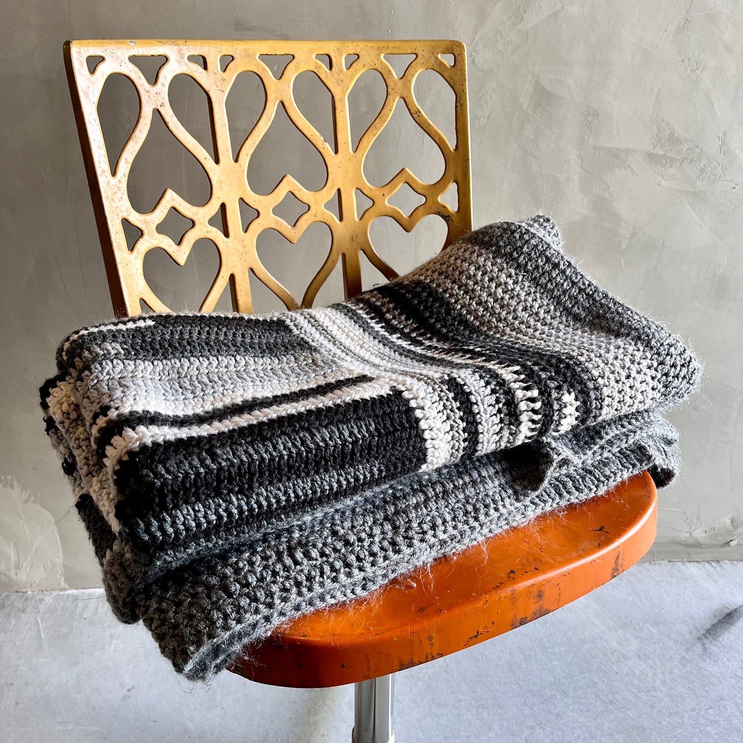 【USA vintage】グラニーブランケット モノクロ ストライプ