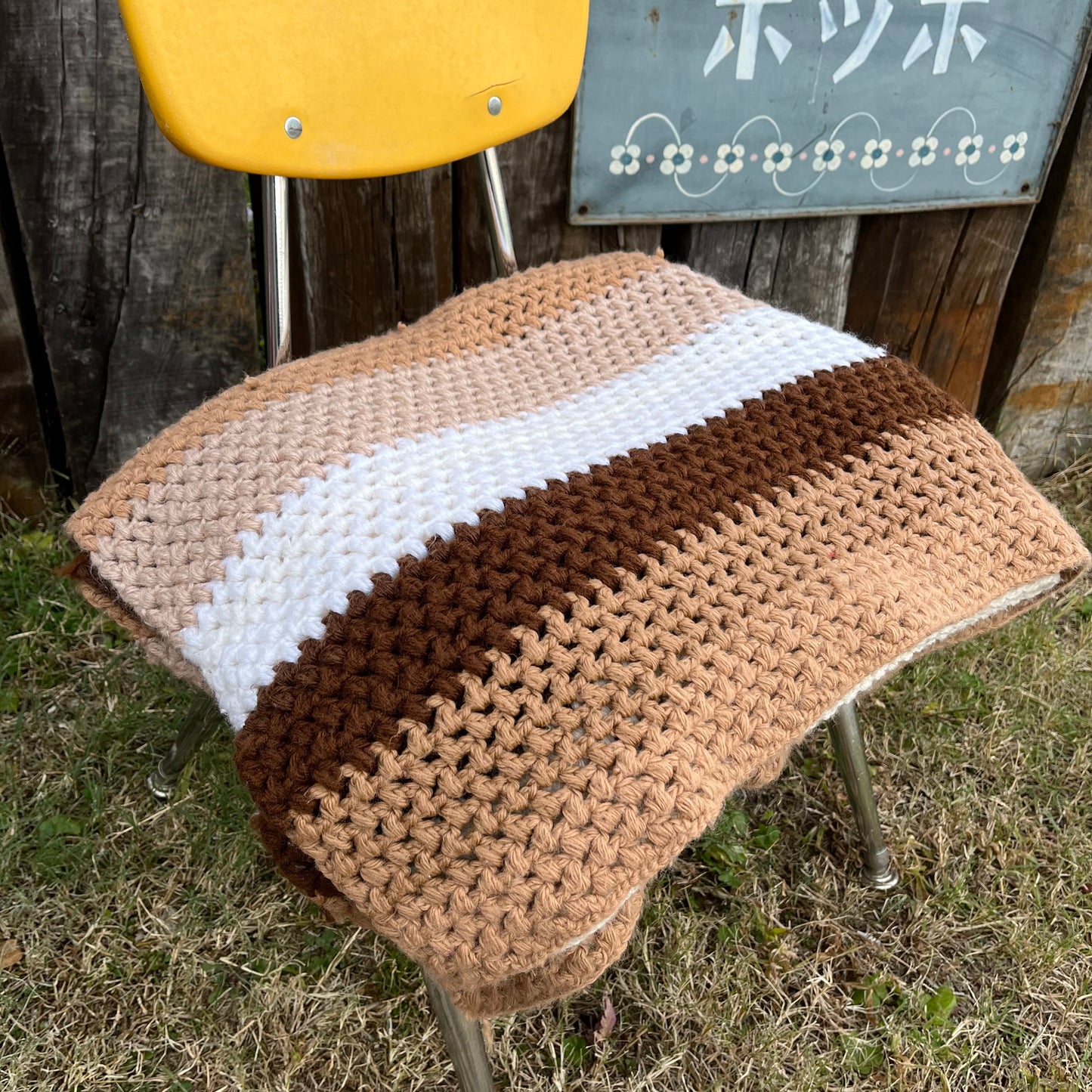 【USA vintage】Granny Blanket Brown Stripe