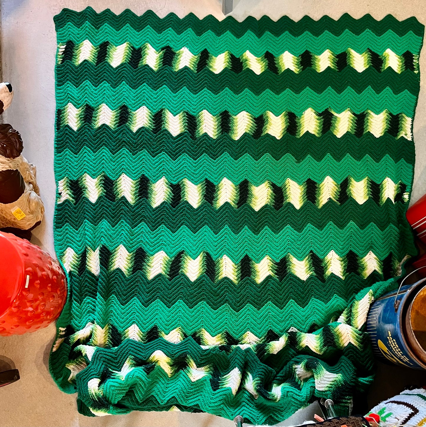 【1970s USA vintage】グラニーブランケット グリーン系 クロシェ