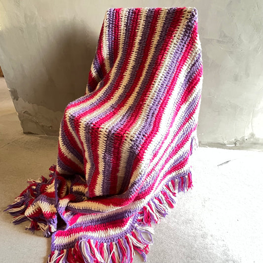 【USA vintage】グラニーブランケットピンク×パープル×白
ストライプ