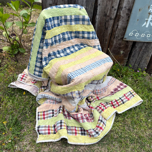 【USA vintage】Patchwork Quilt / Multi Stripe