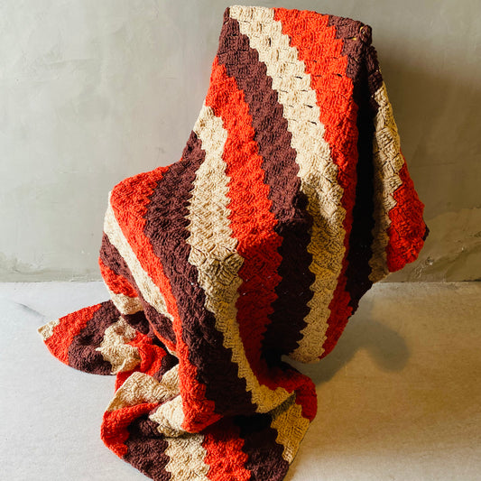 【1970s USA vintage】グラニーブランケット クロシェ オレンジ系