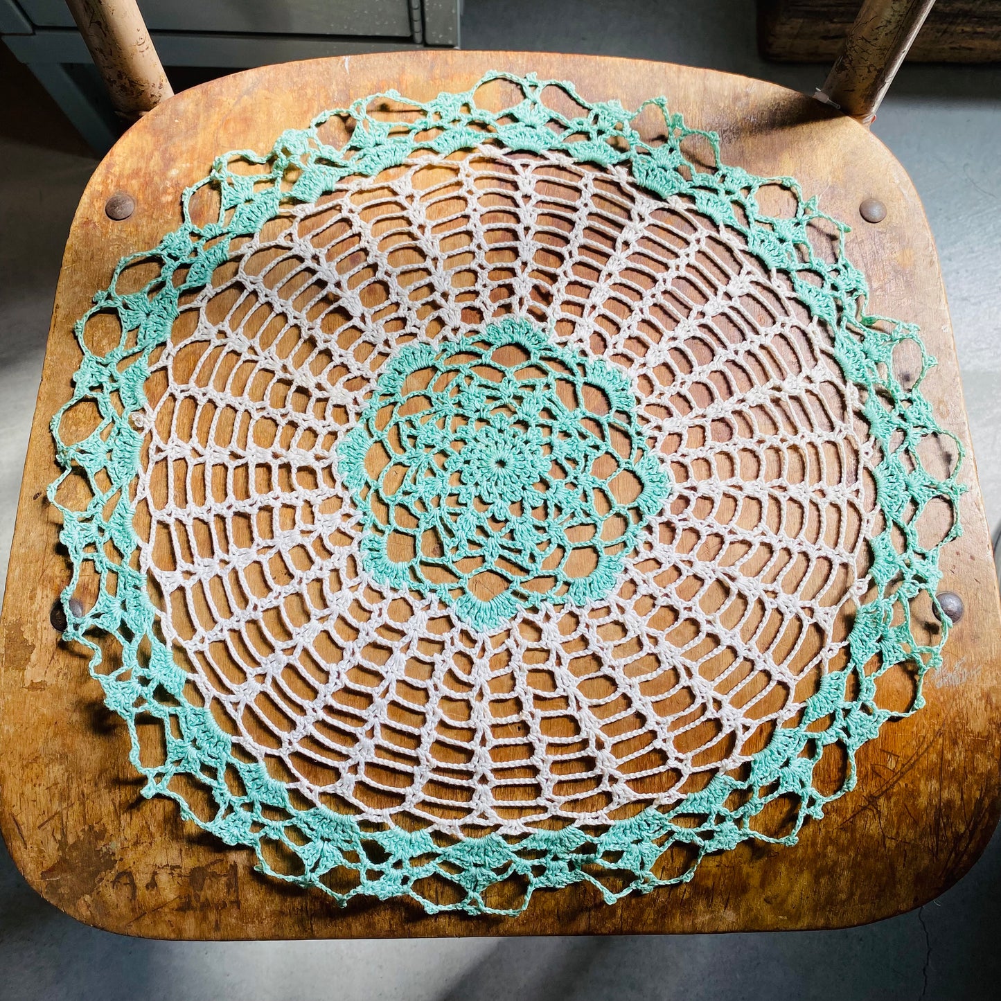 【USA vintage】レース編み ドイリー グリーン