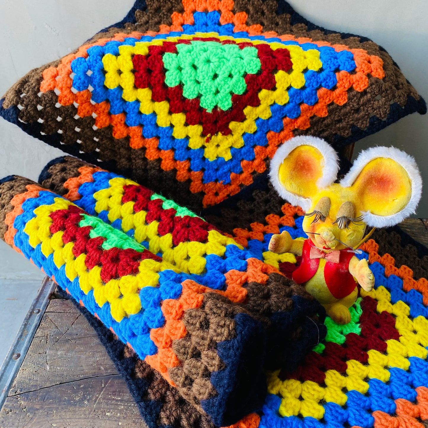 【USA vintage】granny square mini rug