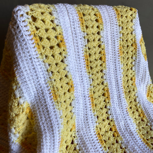 【1970s USA vintage】グラニーブランケット クロシェ イエロー