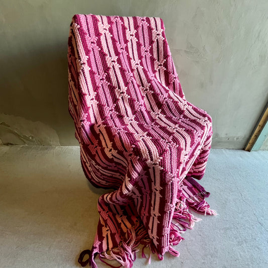 【USA vintage】グラニーブランケット ピンク系 フリンジ付き