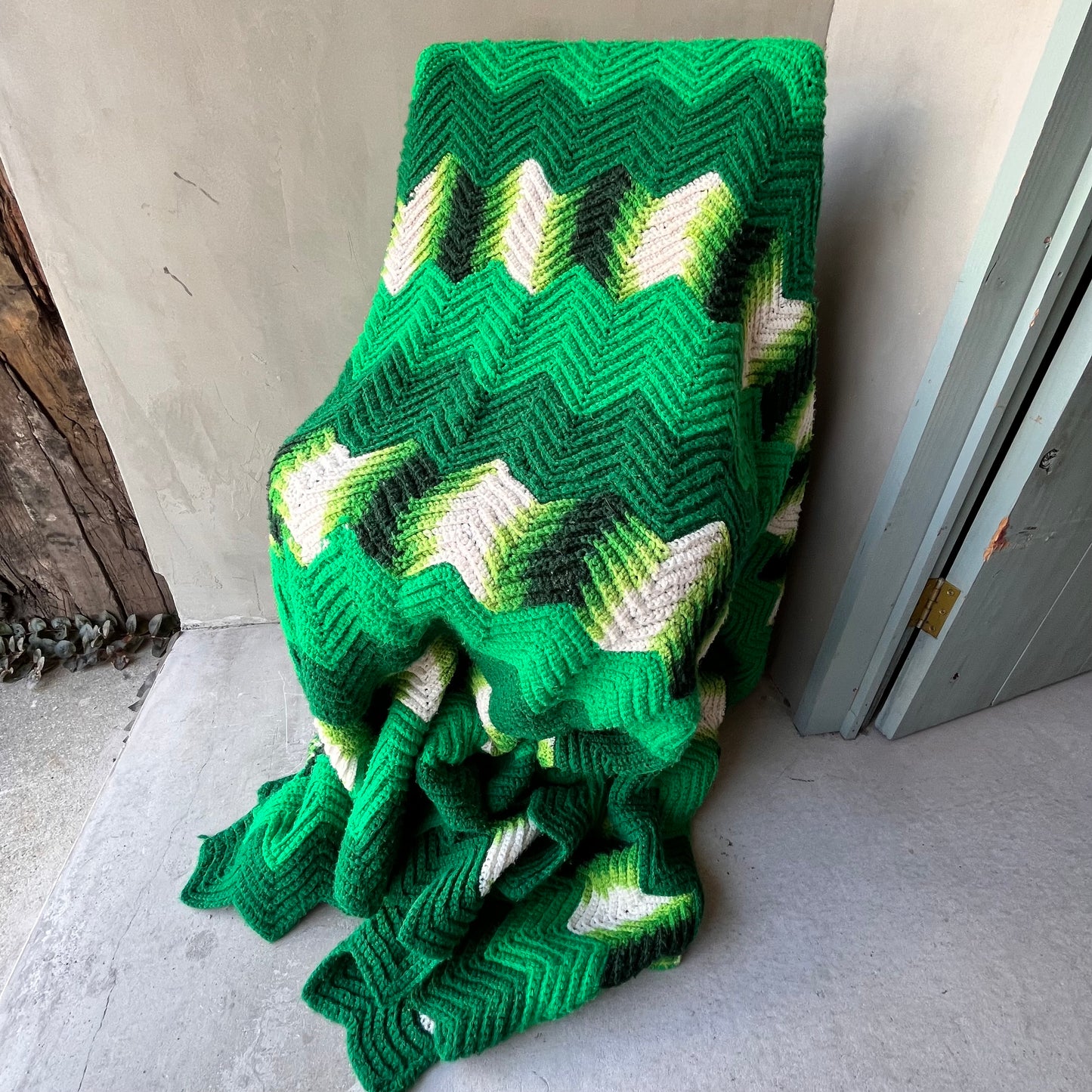 【1970s USA vintage】グラニーブランケット グリーン系 クロシェ