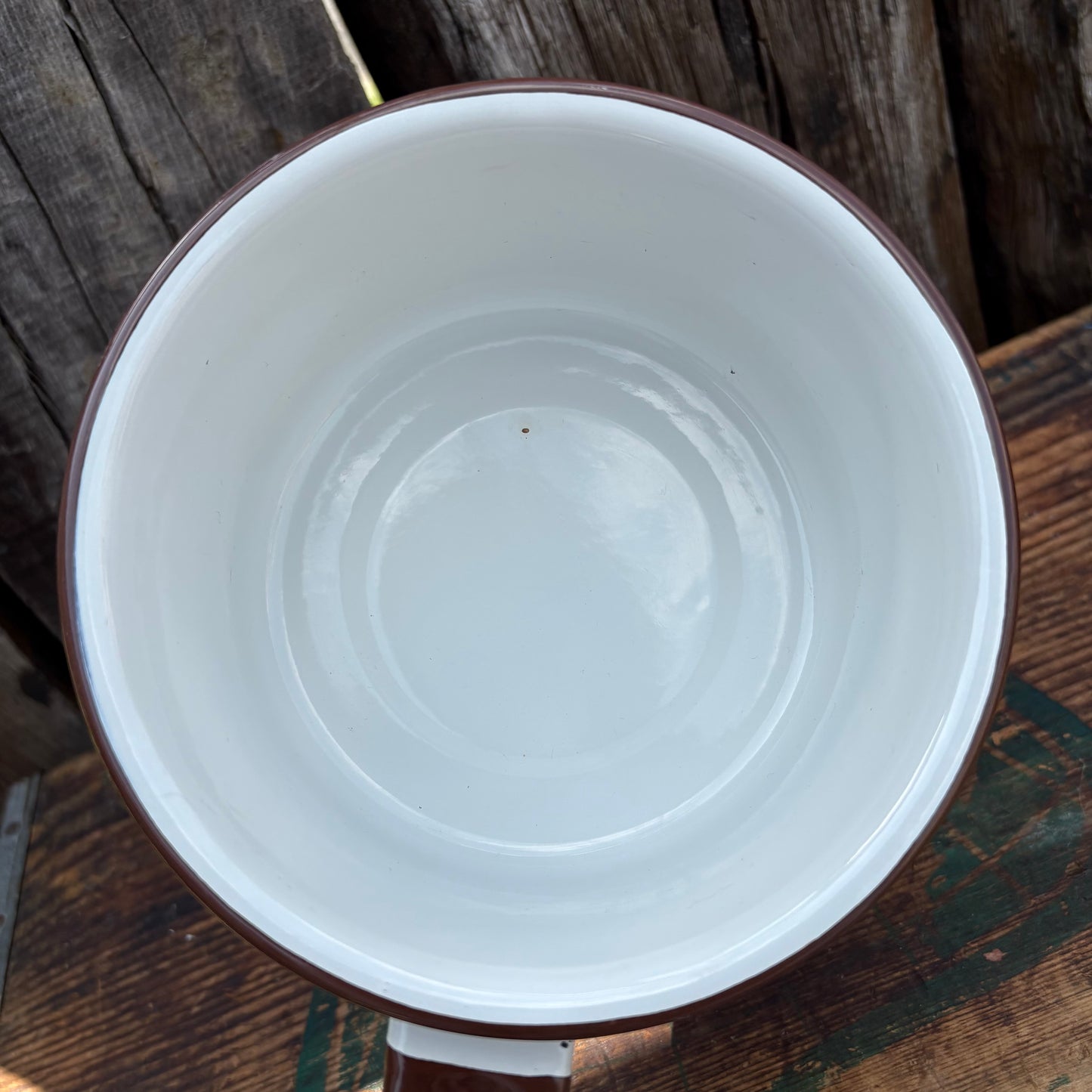 【1970s USA Vintage】 Enamel Brown Flower Pattern Sauce Pan