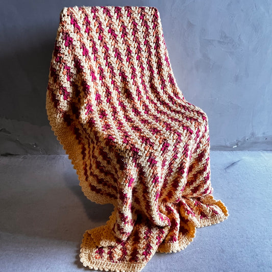 【USA vintage】グラニーブランケット 黄色×赤 暖色系