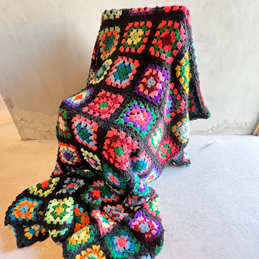 【USA vintage】グラニーブランケット グラニースクエア黒