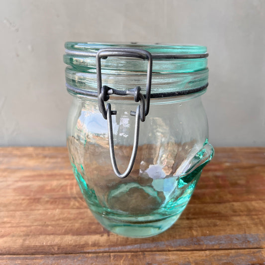 【Italy vintage】Hermetic Green Glass Jar