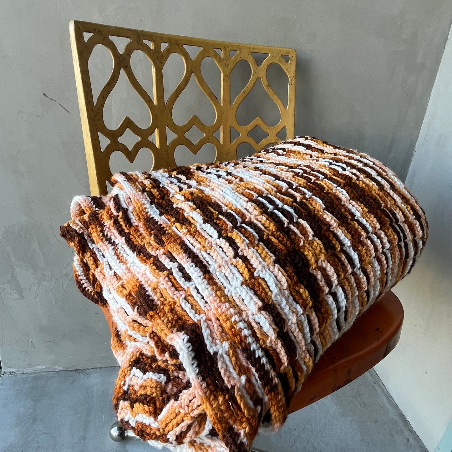 【USA vintage】グラニーブランケット ブラウン系 マーブル