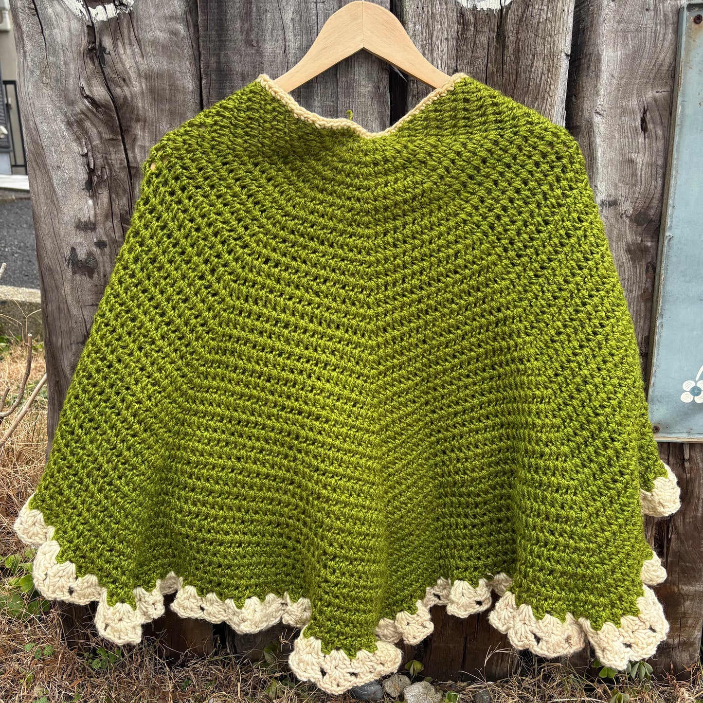 【USA vintage】 Knit poncho green
