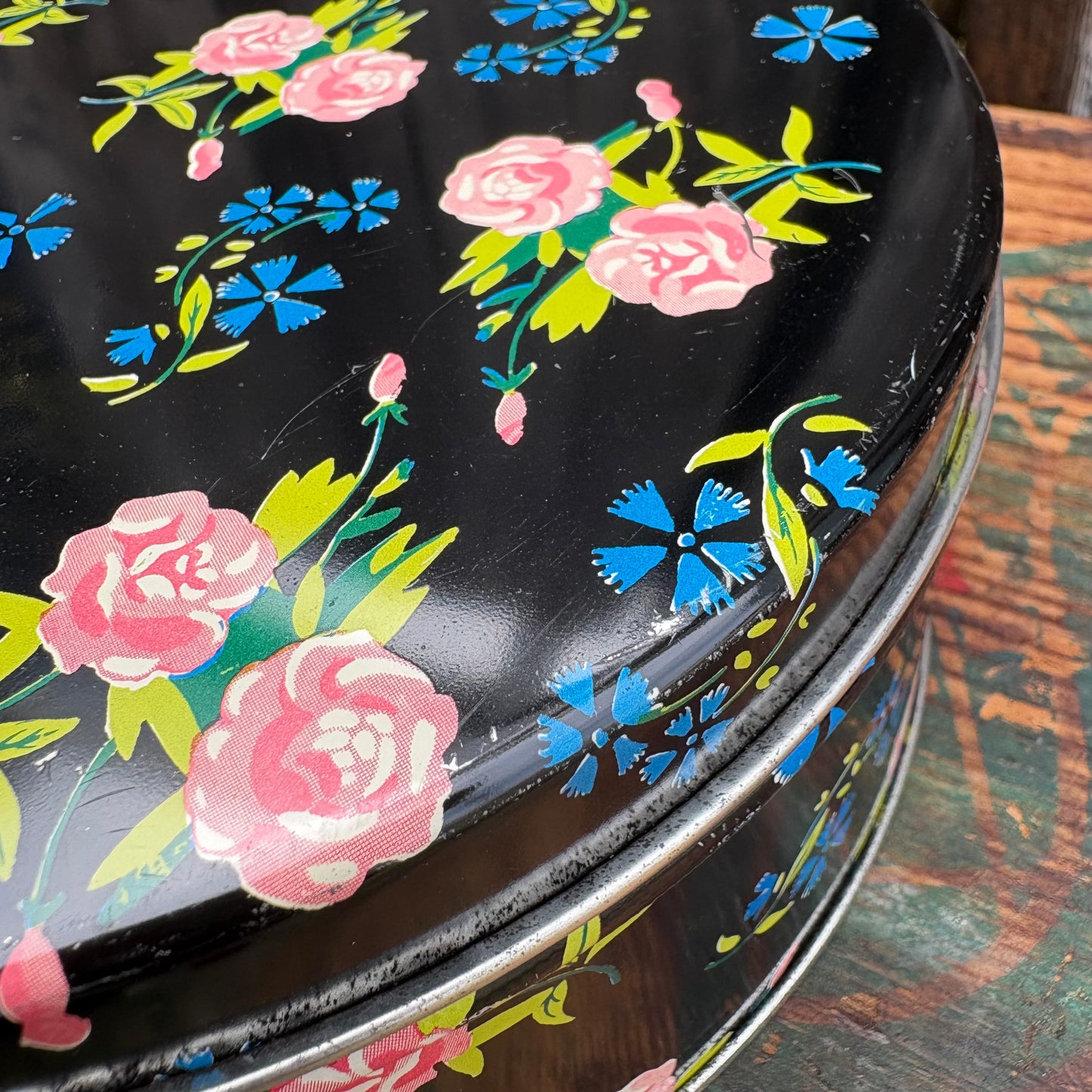 【USA vintage】round tin can Flower