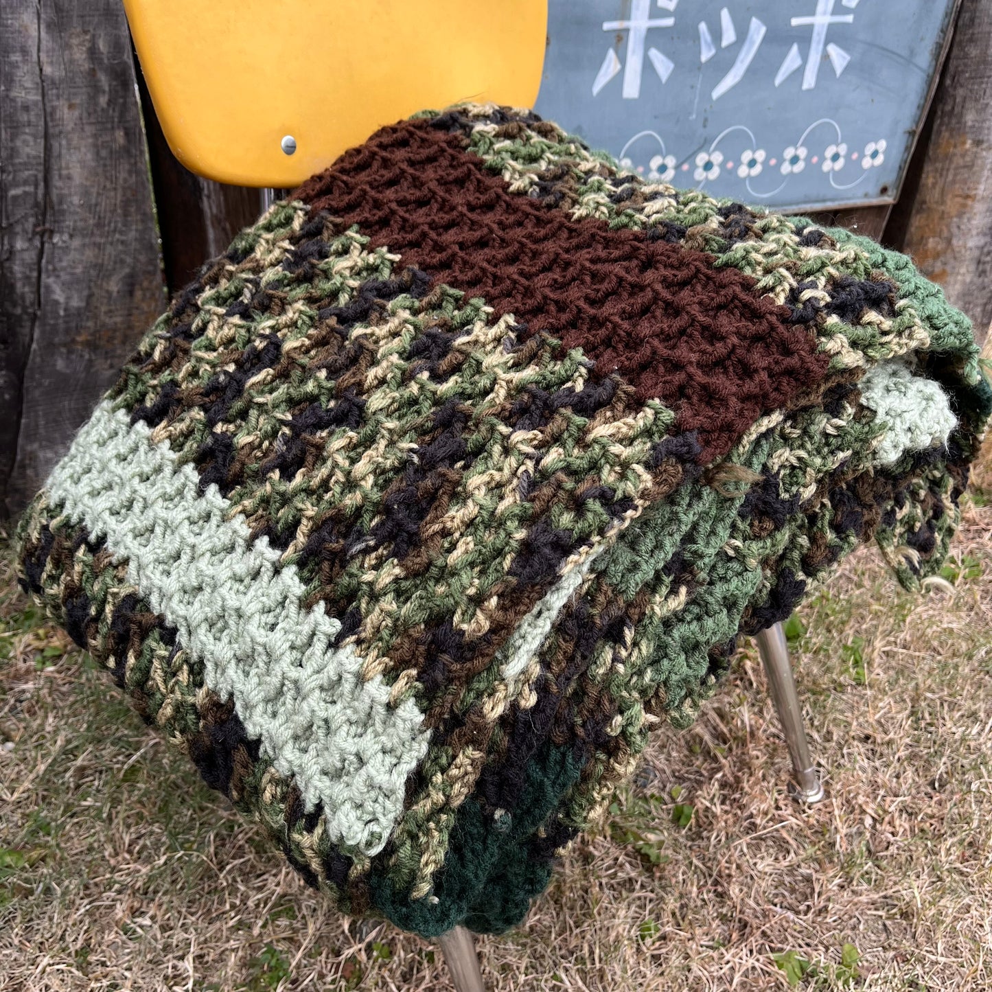 【USA vintage】Granny Blanket Army Color