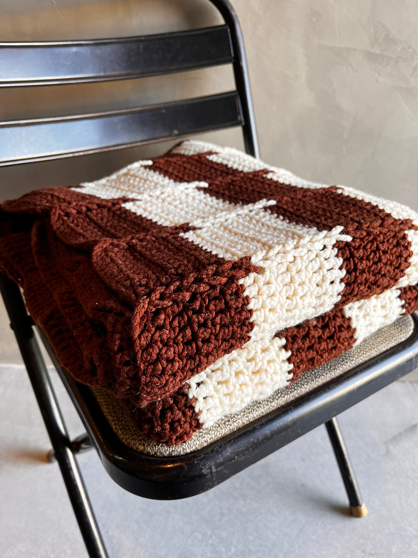 【USA vintage】グラニーブランケット 白×茶