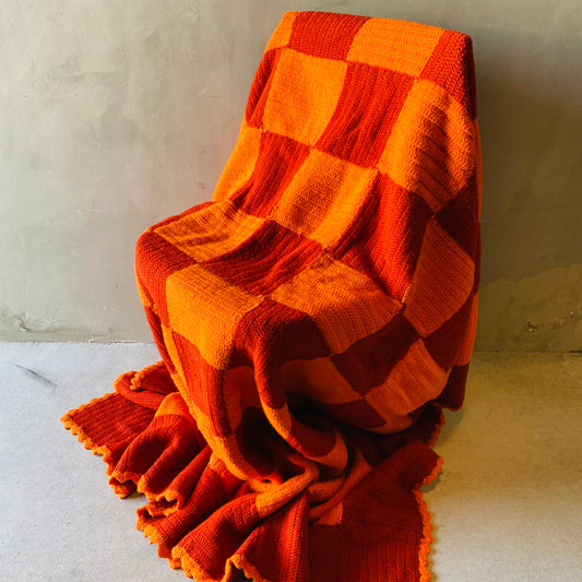 【1970s USA vintage】グラニーブランケット クロシェ オレンジ×レンガ