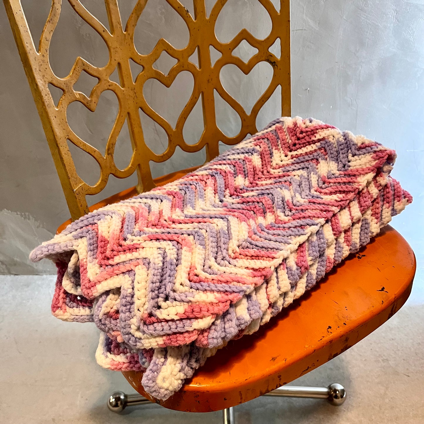 【USA vintage】グラニーブランケット ひざ掛け ピンク×パープル