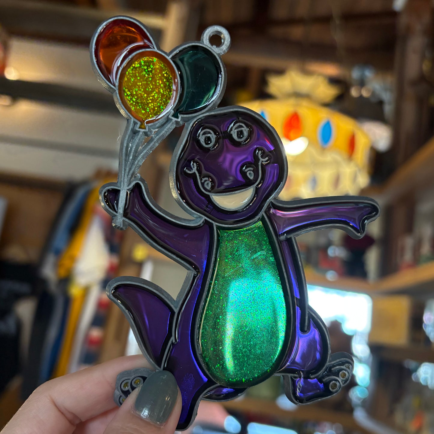 【USA vintage】stained glass ornament Barney
