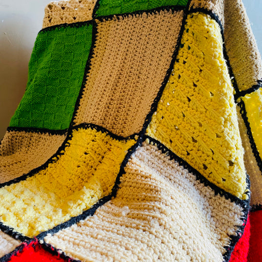 【1970s USA vintage】グラニーブランケット クロシェ ラグ マルチカラー