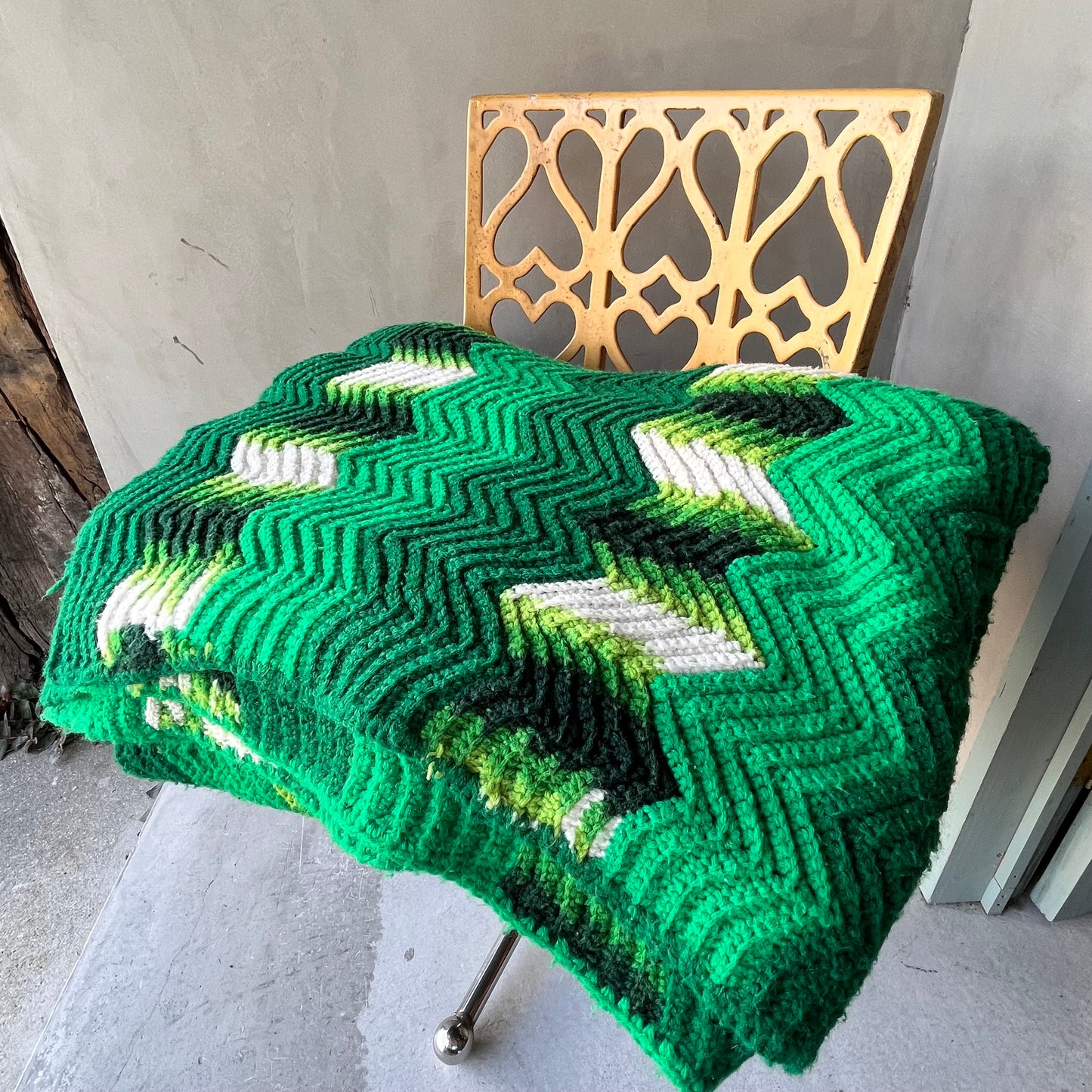 【1970s USA vintage】グラニーブランケット グリーン系 クロシェ