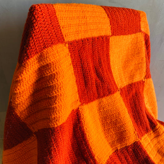 【1970s USA vintage】グラニーブランケット クロシェ オレンジ×レンガ