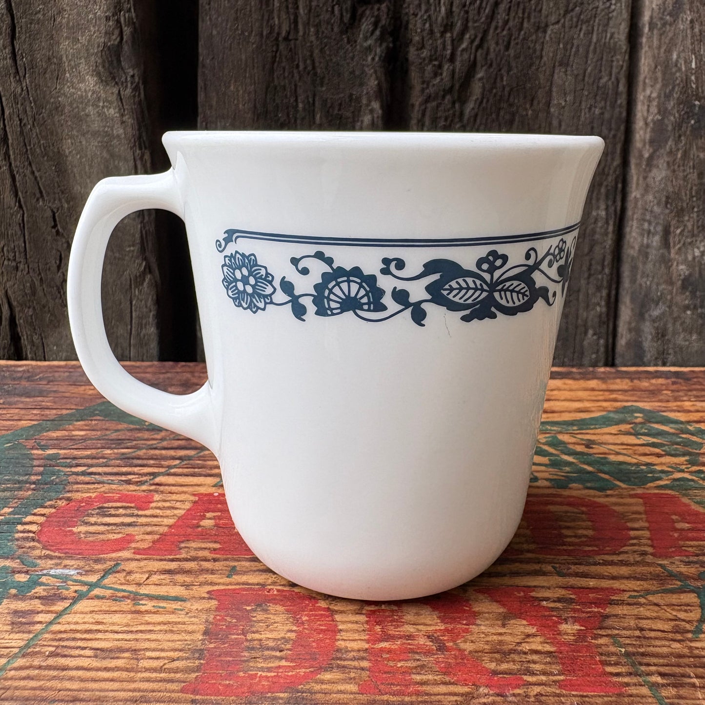 【1960s-1970s USA vintage】CORNING mugcup OLD TOWN BLUE