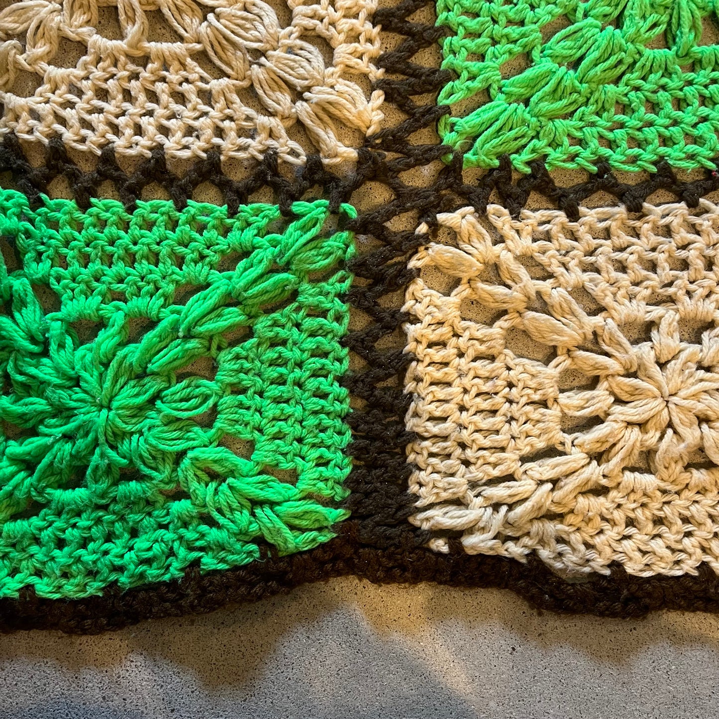 【USA vintage】Granny Blanket beige × green