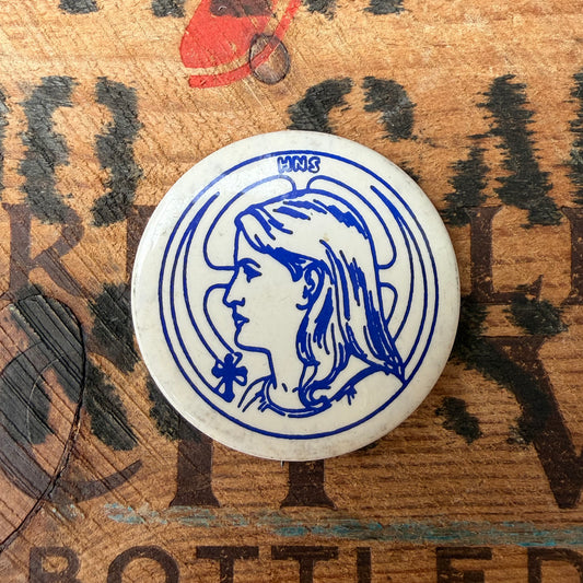 【USA vintage】HNS Girl Illustration Pinback Button