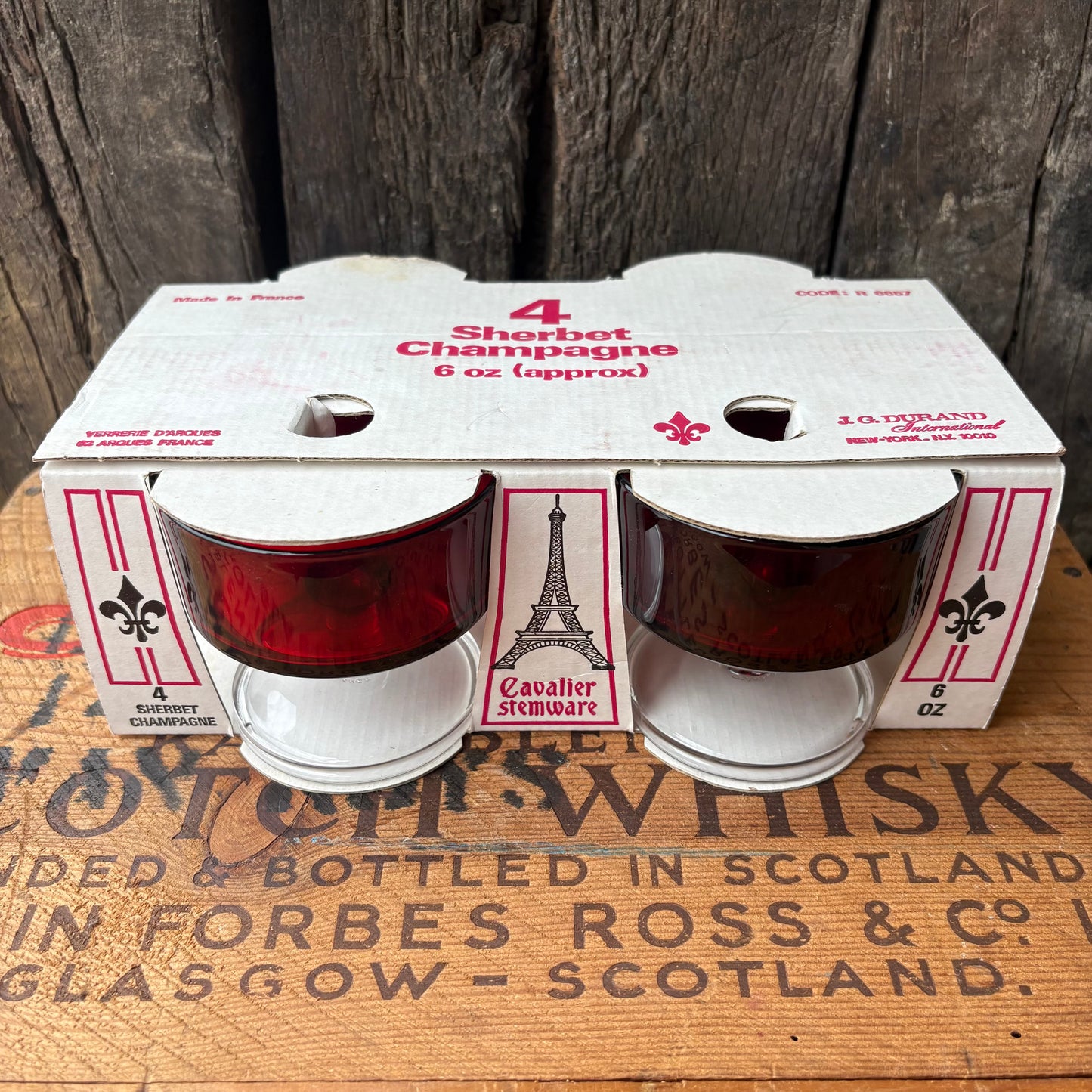 【1960s-1970s France Vintage】J.G. Durand “Cavalier Stemware” Red Glass Set