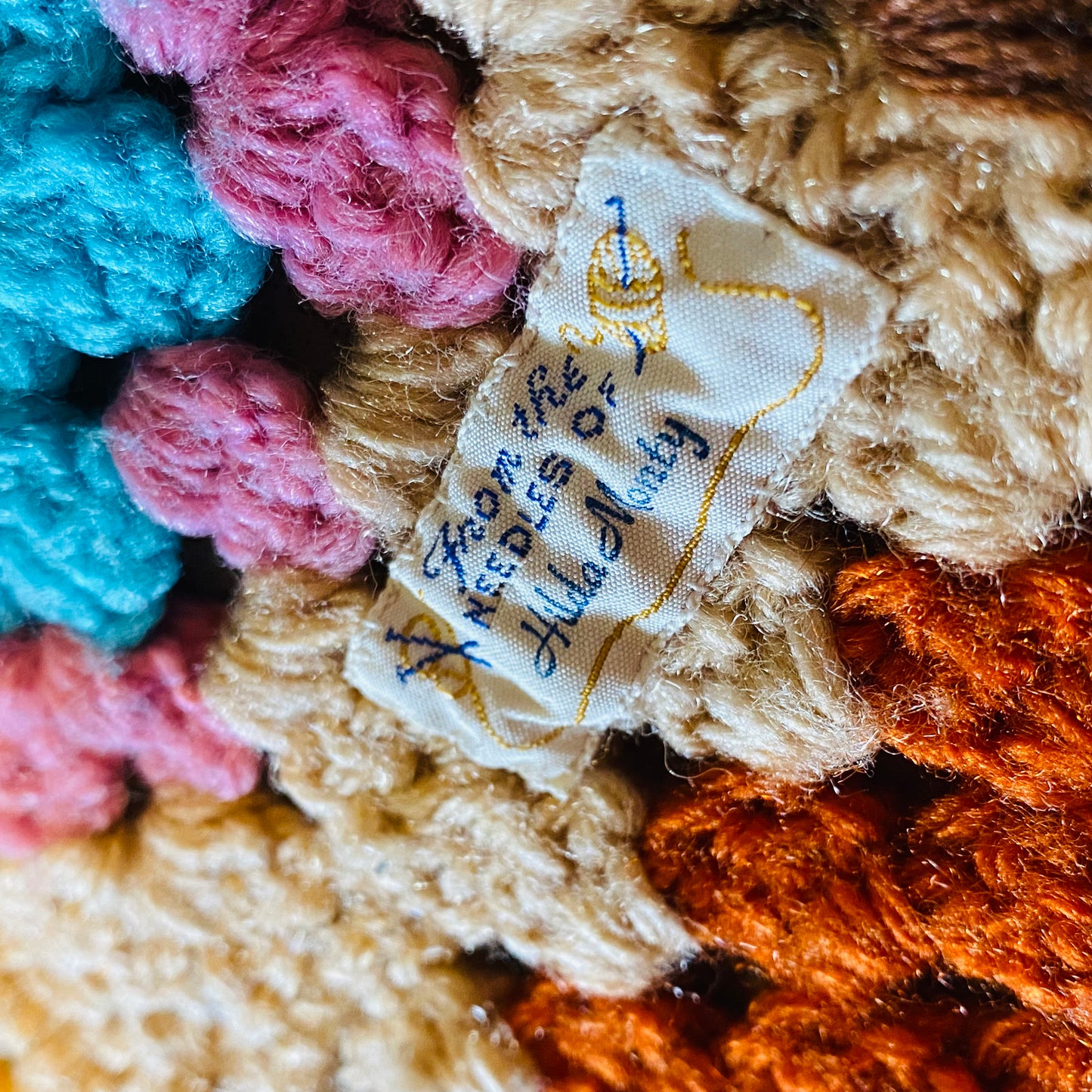 【1970s USA vintage】グラニーブランケット クロシェ ベージュ