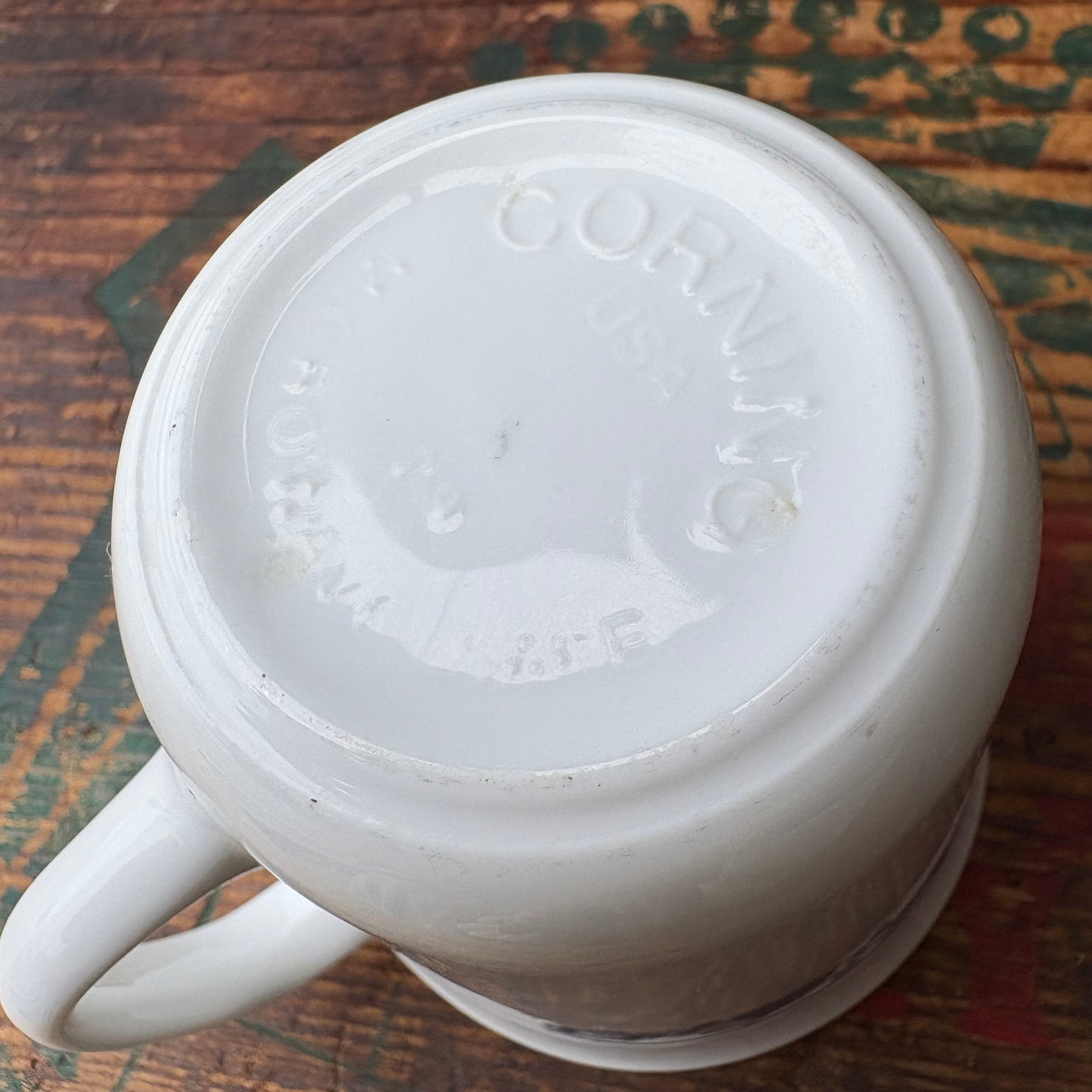 【1960s-1970s USA vintage】CORNING mugcup OLD TOWN BLUE