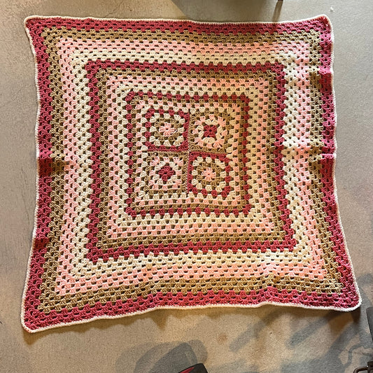 【USA vintage】Granny Blanket pink × beige square