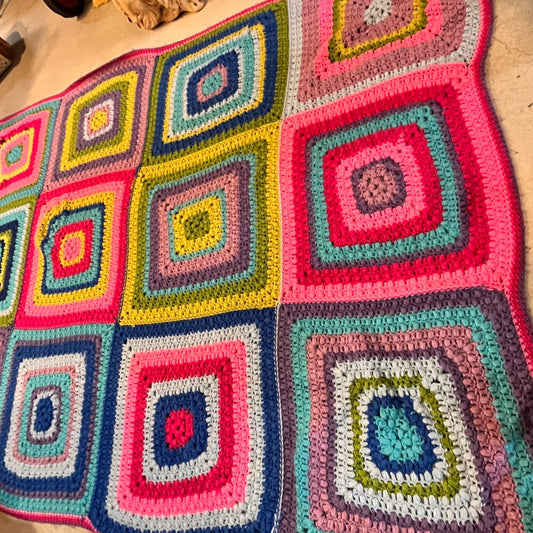 【USA vintage】グラニーブランケット レインボースクエア