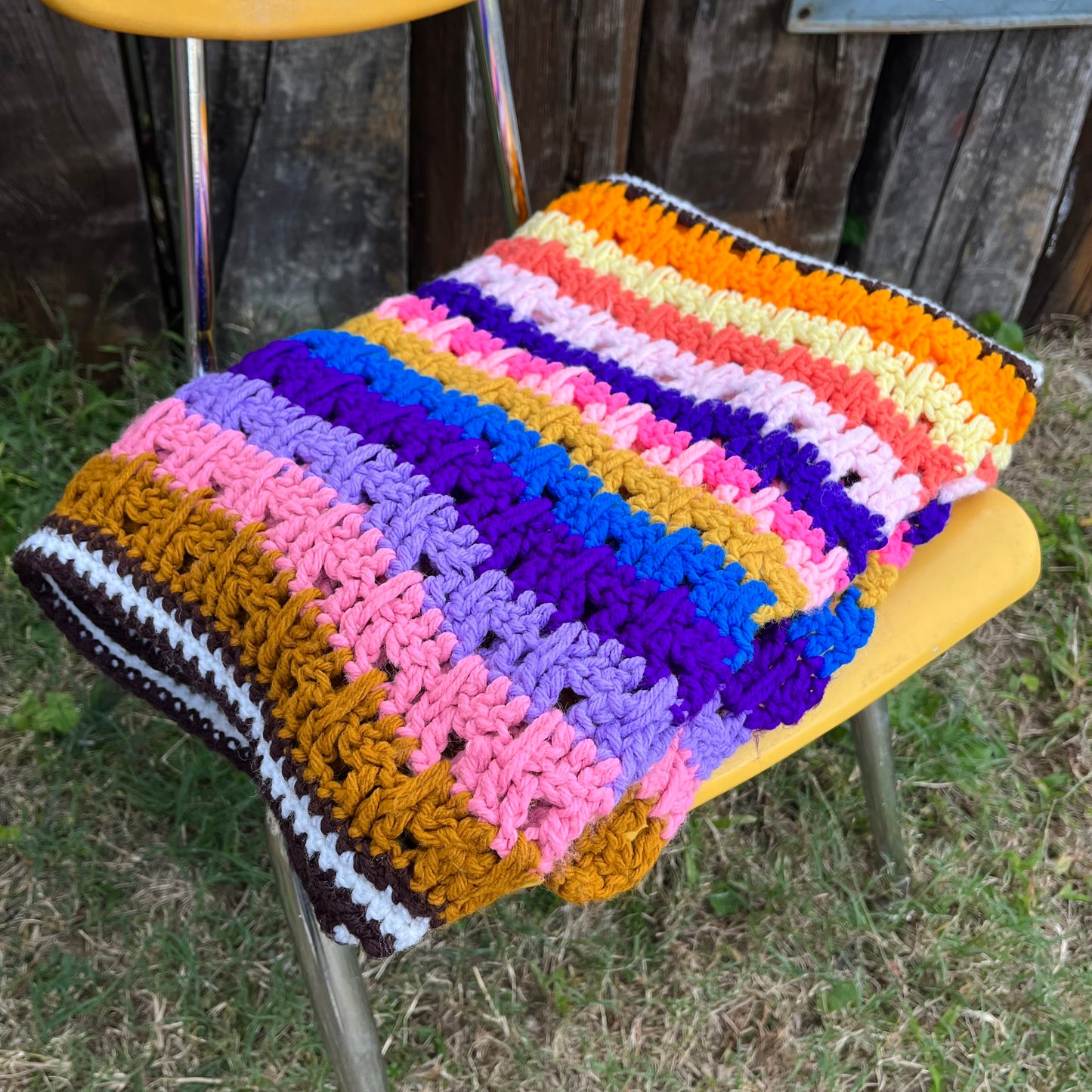 【USA vintage】グラニーブランケット カラフル ストライプ