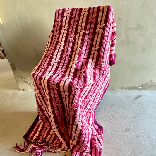 【USA vintage】グラニーブランケット ピンク系 フリンジ付き