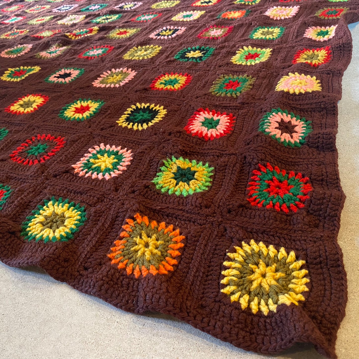 【1970s USA vintage】グラニーブランケット クロシェ ブラウン