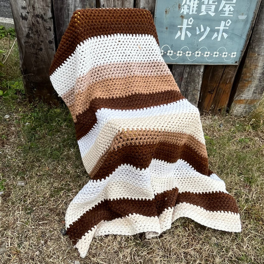 【USA vintage】Granny Blanket Brown Stripe